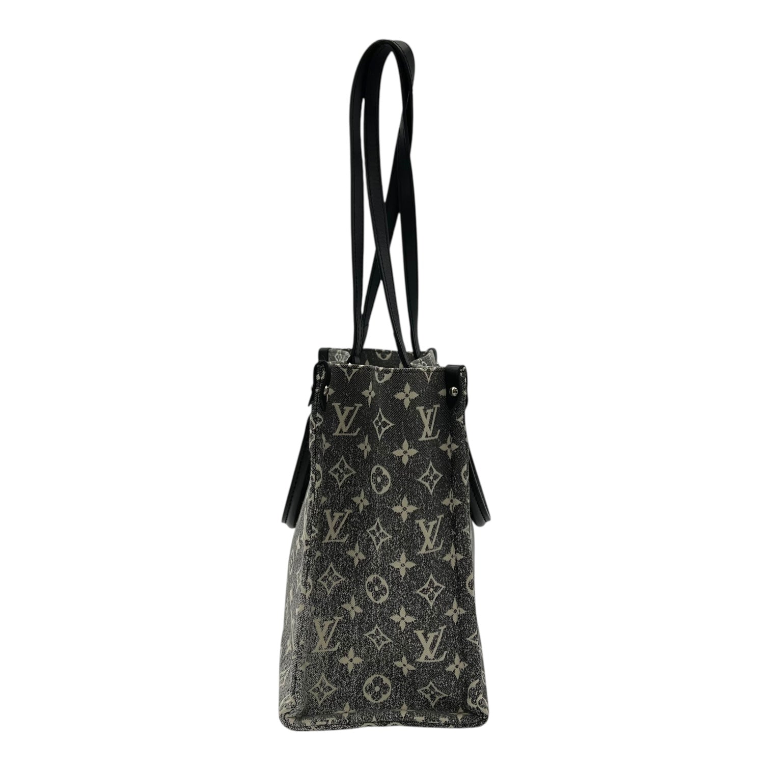Louis Vuitton OnTheGo Top Handle Bag Black in Denim, Silver hardware_3