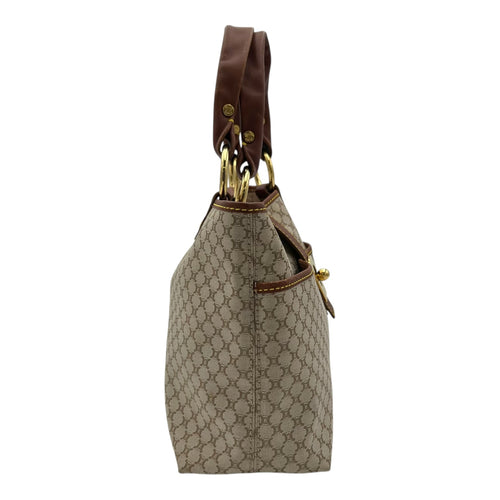 Celine Macadam Shoulder Bag White in Coated Canvas, Gold hardware_3