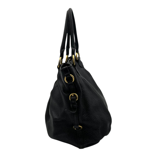Miu Miu Logo Top Handle Bag Black in Calfskin, Gold hardware_3