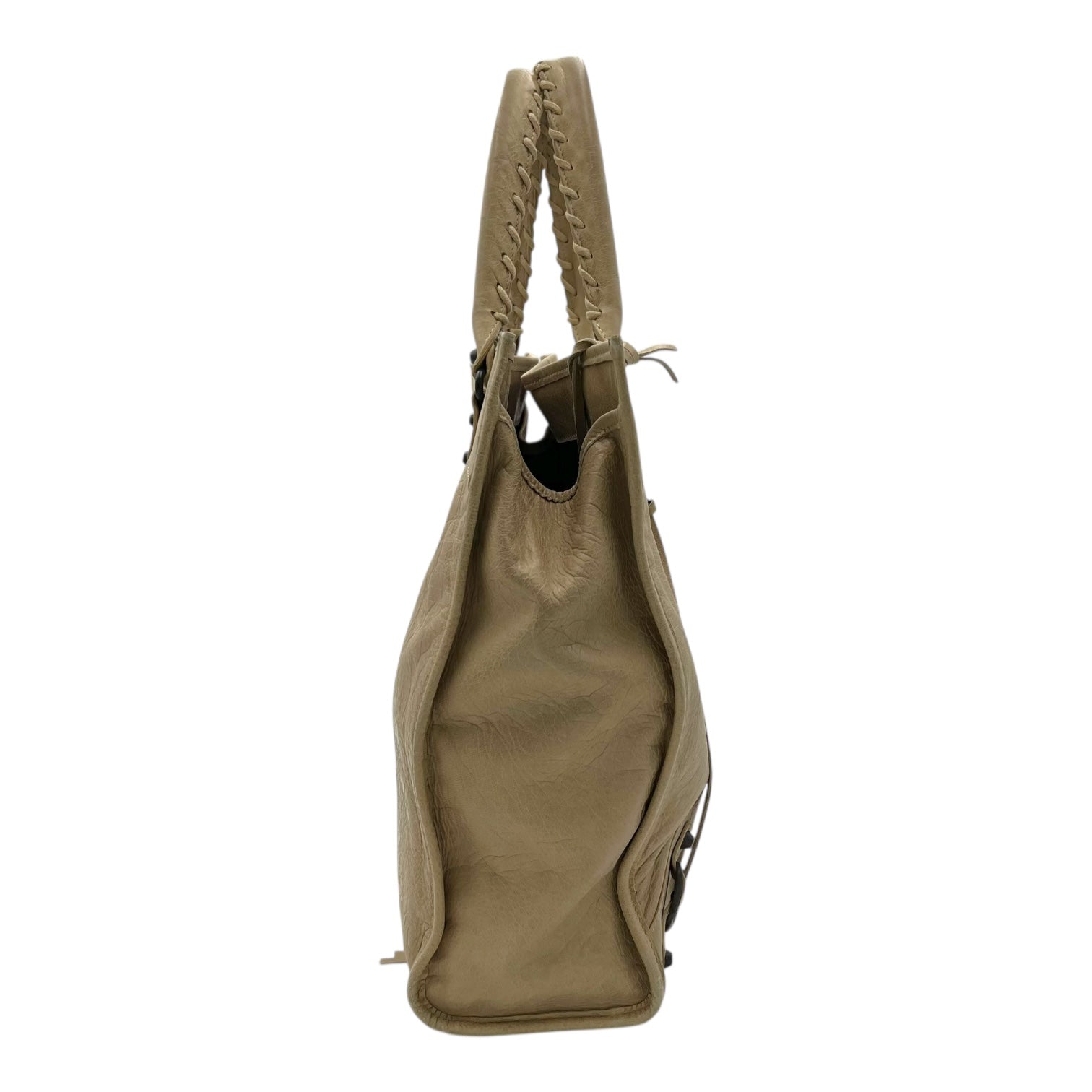 Balenciaga Shopper Beige Tote Bag in Distressed Leather, Gunmetal hardware_3