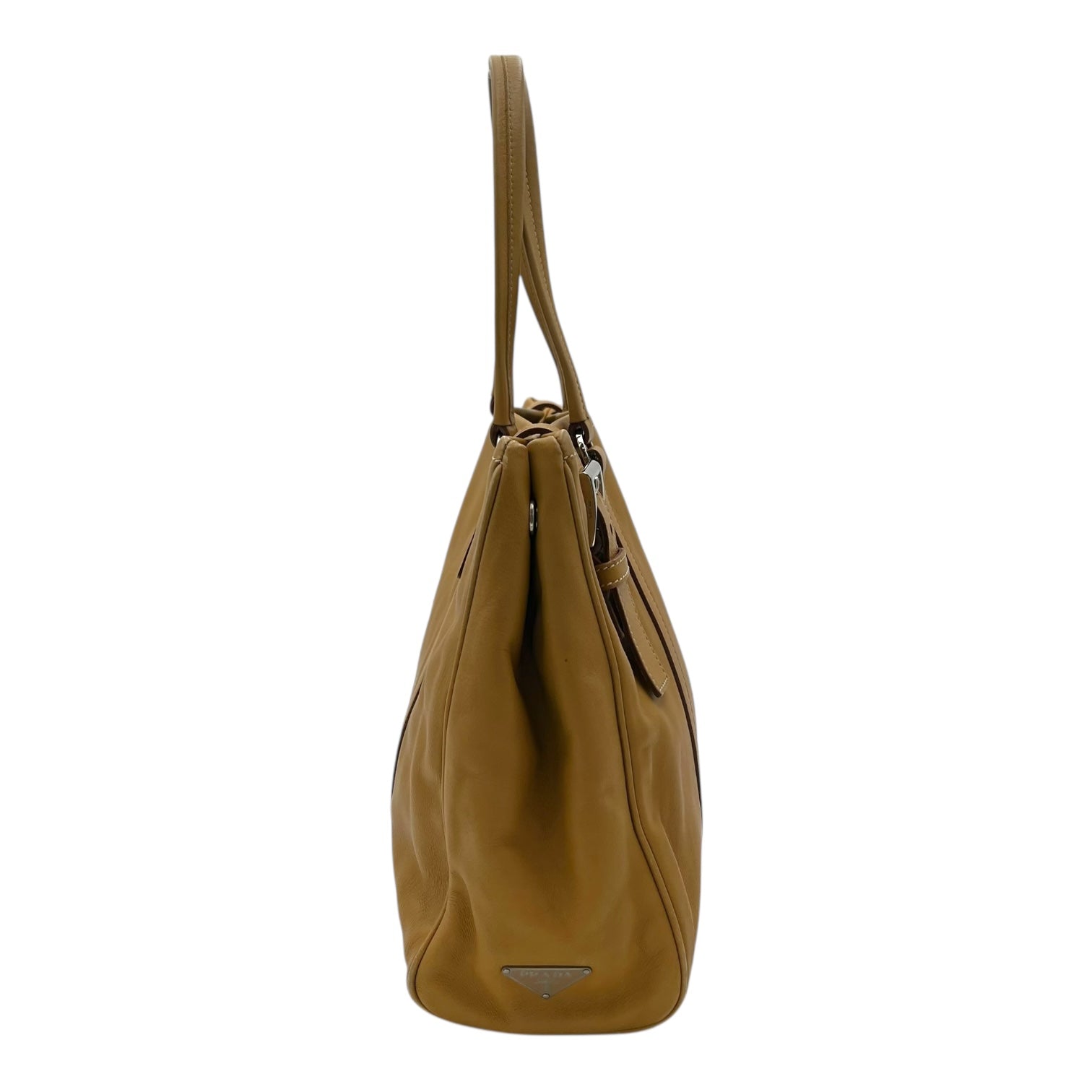 Prada Logo Shoulder Bag Yellow in Calfskin, Silver hardware_3