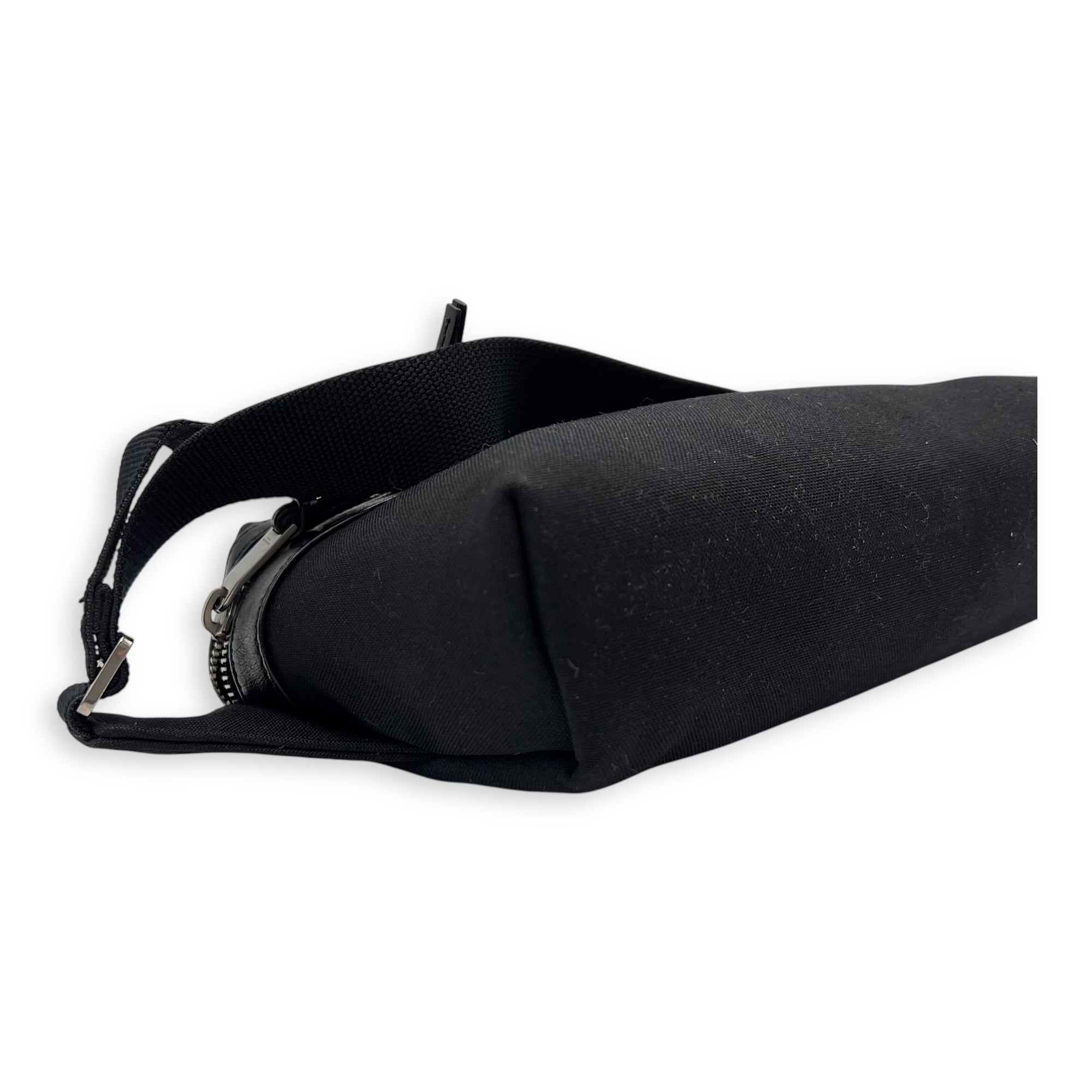 Saint Laurent City Belt Bag Black in Canvas, Silver hardware_7