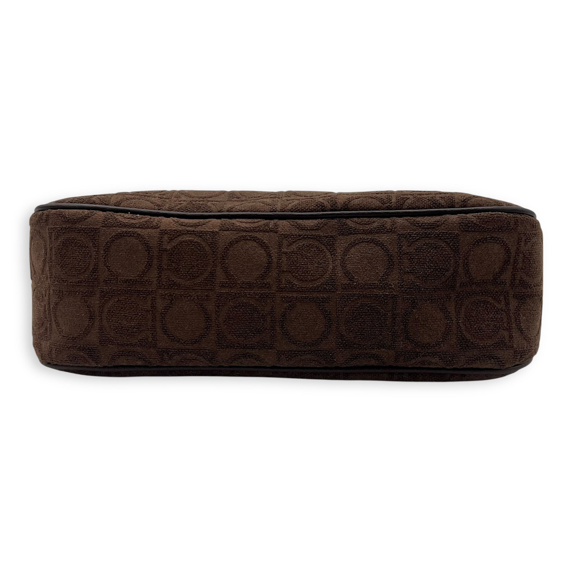 Salvatore Ferragamo Gancini Brown Shoulder Bag in Fabric, Silver hardware_5