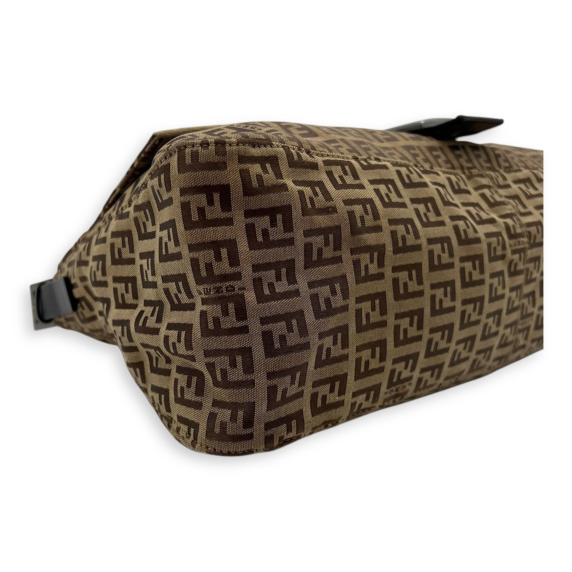 Fendi Baguette Shoulder Bag Brown in Jacquard, Silver hardware_11