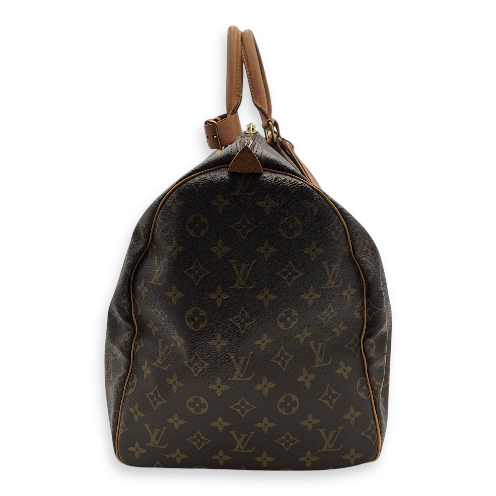 Louis Vuitton Keepall Top Handle Bag 55 Brown in Monogram Coated Canvas, Gold hardware_3