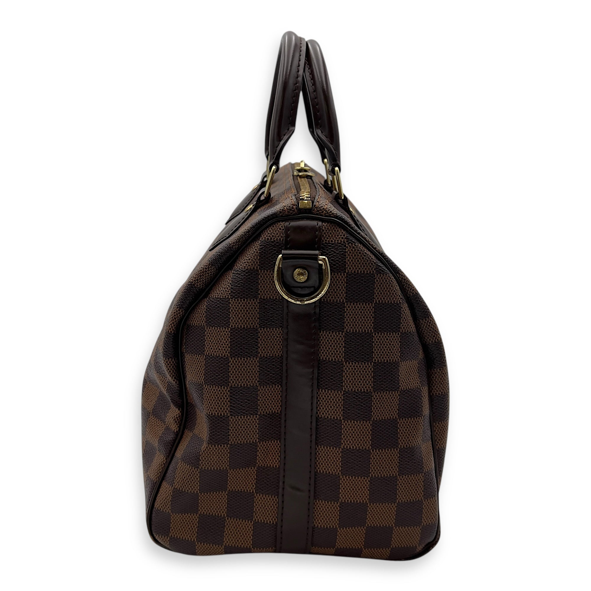 Louis Vuitton Speedy Bandouliere Top Handle Bag 30 Damier in Coated Canvas, Gold hardware_3