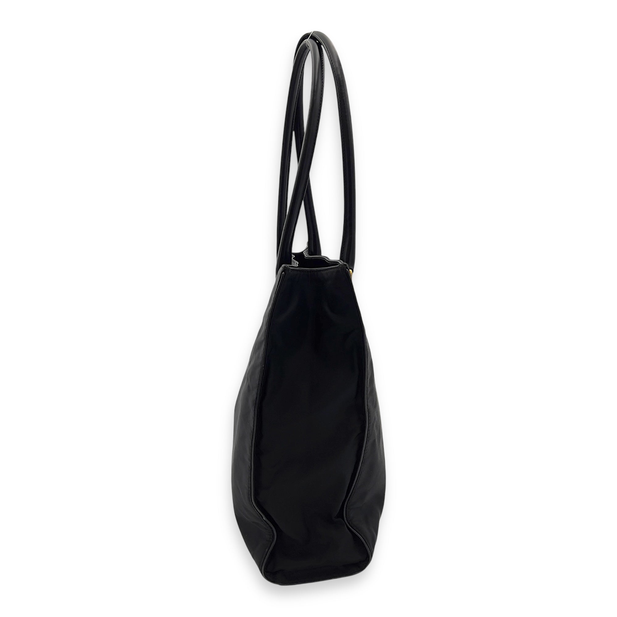 Prada Logo Tote Bag Black in Nylon, Gold hardware_3