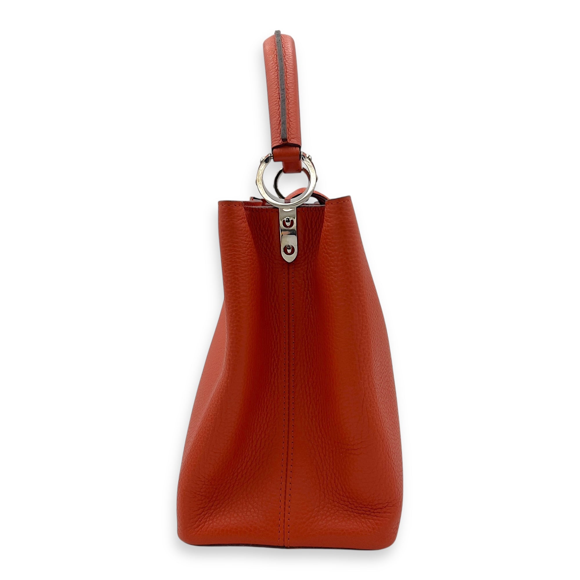 Louis Vuitton Capucines Top Handle Bag Orange in Taurillon Leather, Guilloche hardware_3