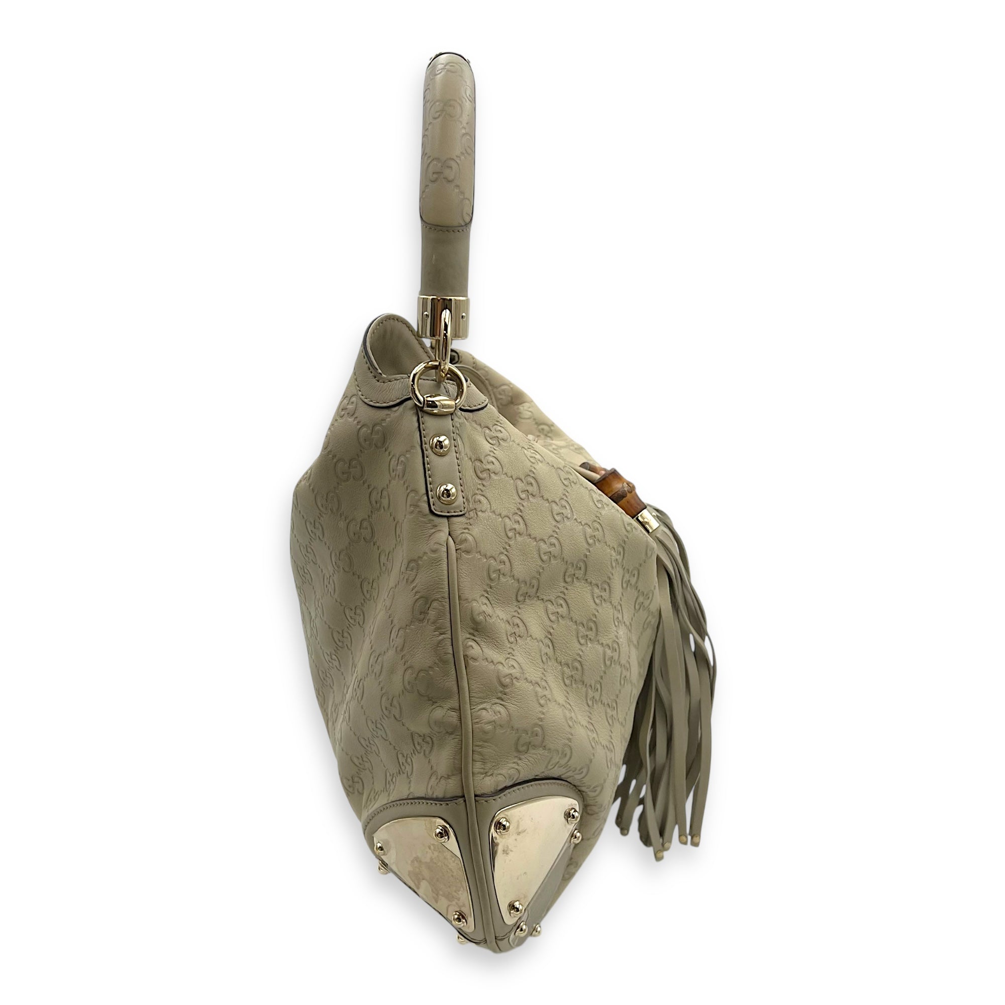 Gucci Babouska Indy White Top Handle Bag in Guccissima Leather, Gold hardware_3