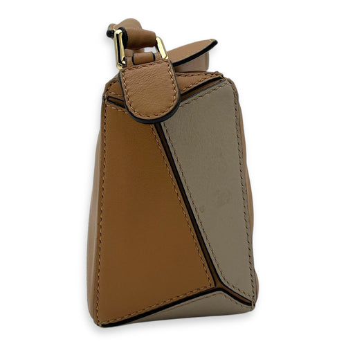 Loewe Puzzle Top Handle Bag Mini Brown in Calfskin, Gold hardware_3