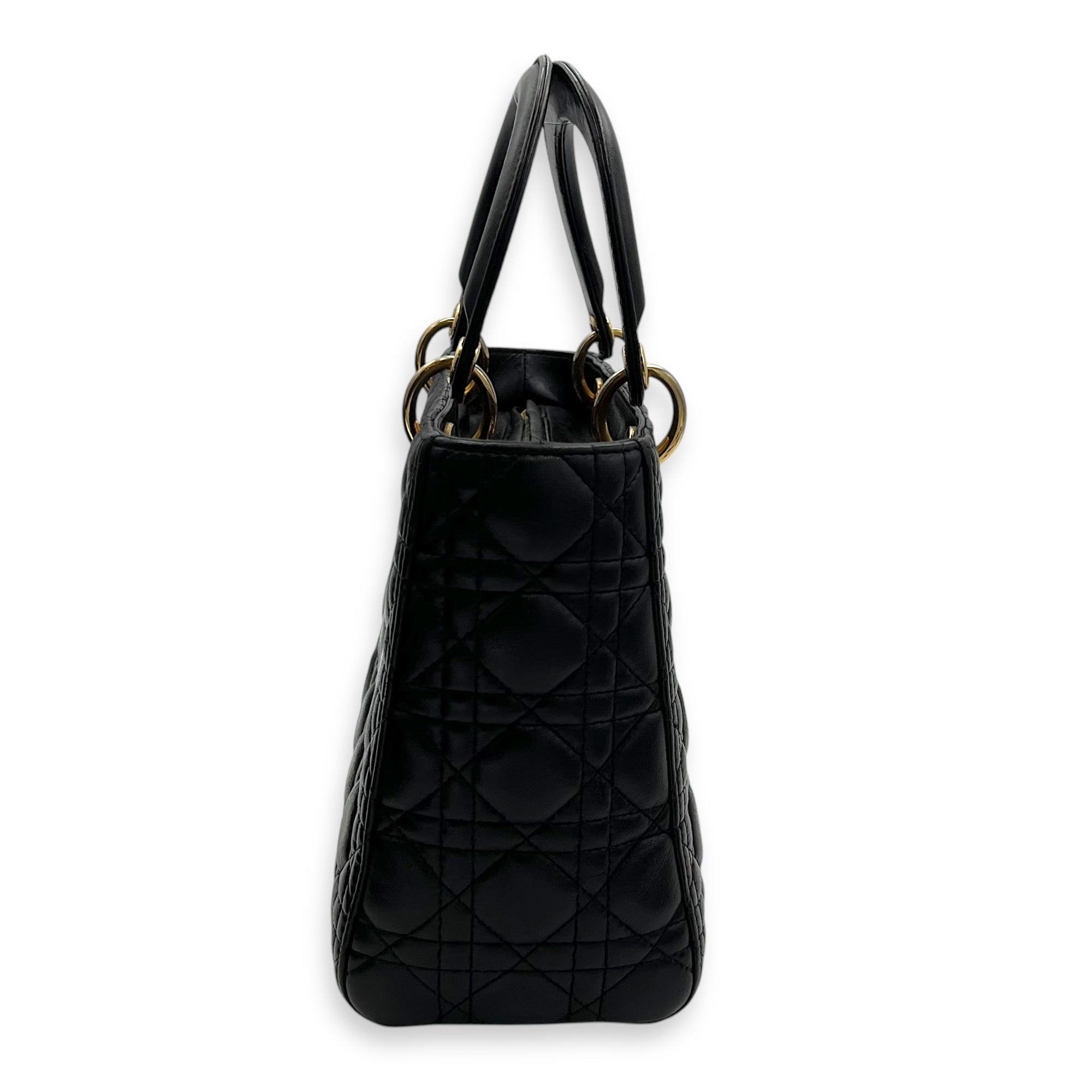 Christian Dior Lady Dior Top Handle Bag Black in Lambskin, Gold hardware_3