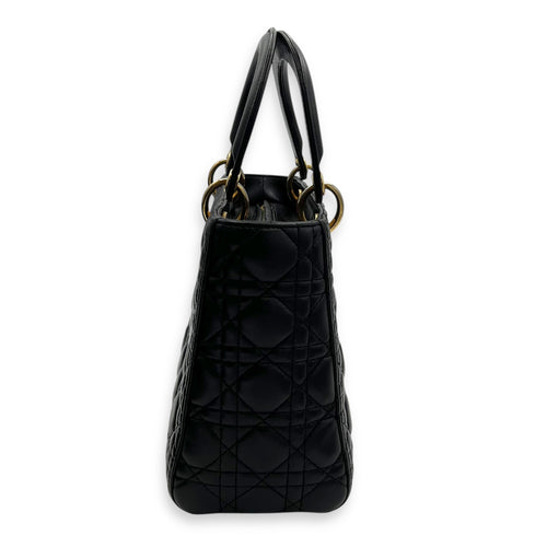 Christian Dior Lady Dior Top Handle Bag Black in Lambskin, Gold hardware_3