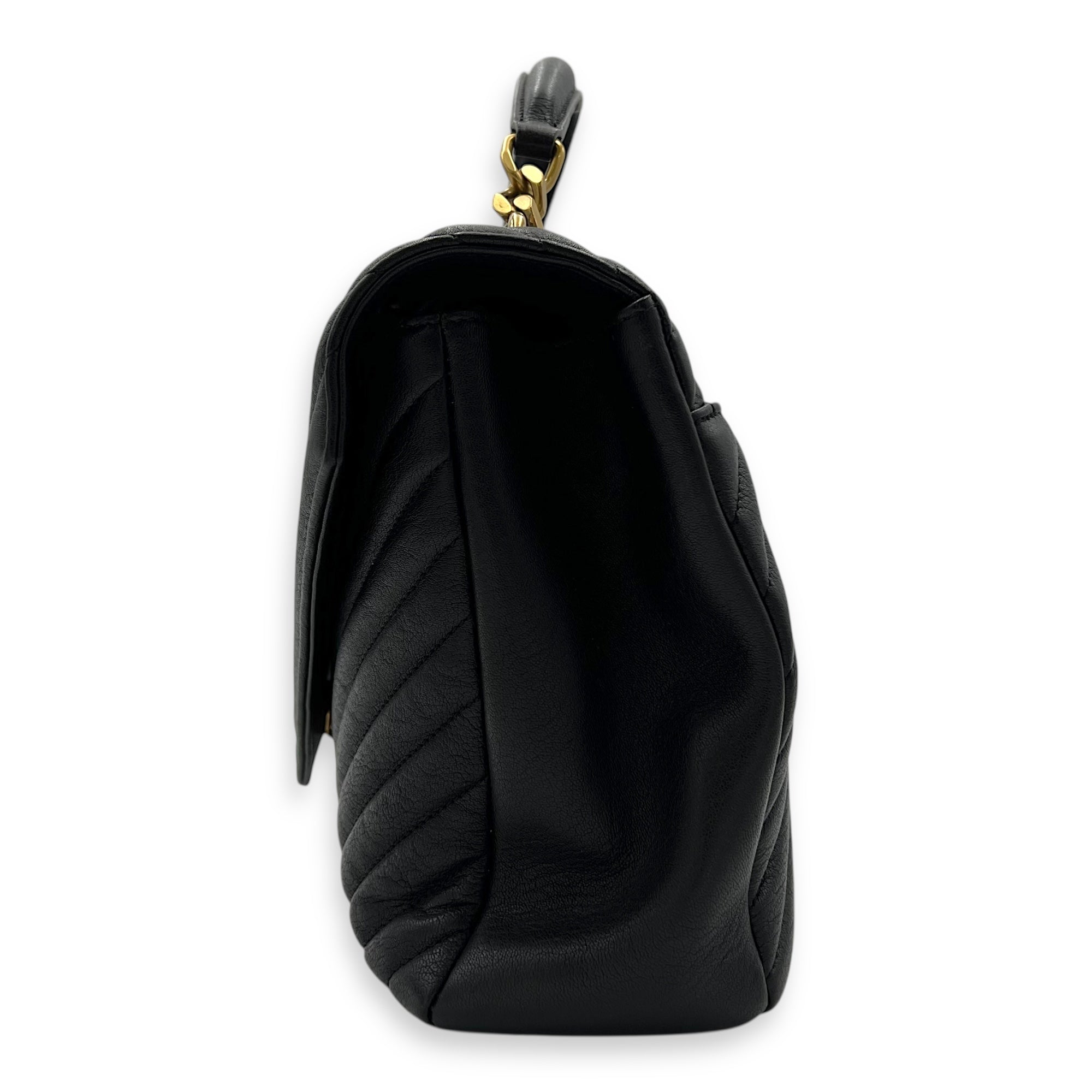 Saint Laurent College Top Handle Bag Black in Calfskin, Gold hardware_3