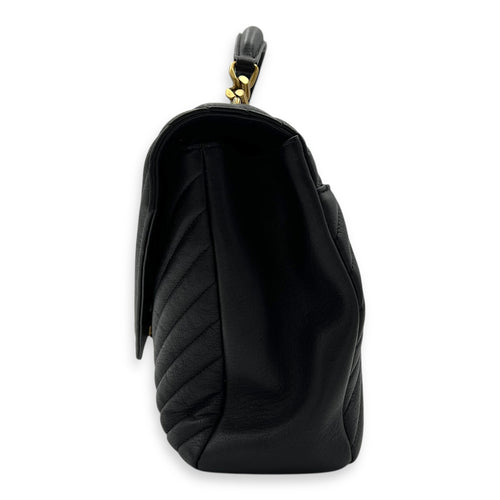 Saint Laurent College Top Handle Bag Black in Calfskin, Gold hardware_3