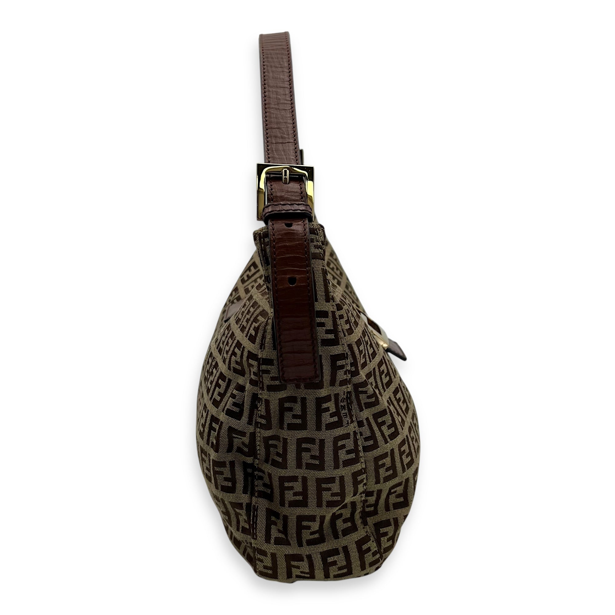 Fendi Vintage FF Shoulder Bag Brown in Jacquard, Gold hardware_3