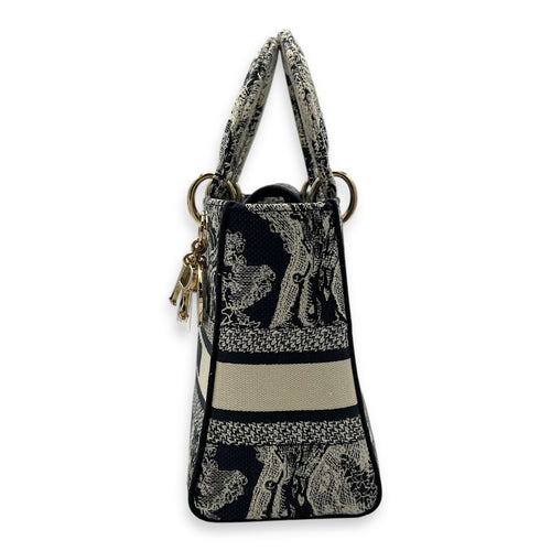 Christian Dior Lady Dior Medium Blue Top Handle Bag in Jacquard, Gold hardware_3