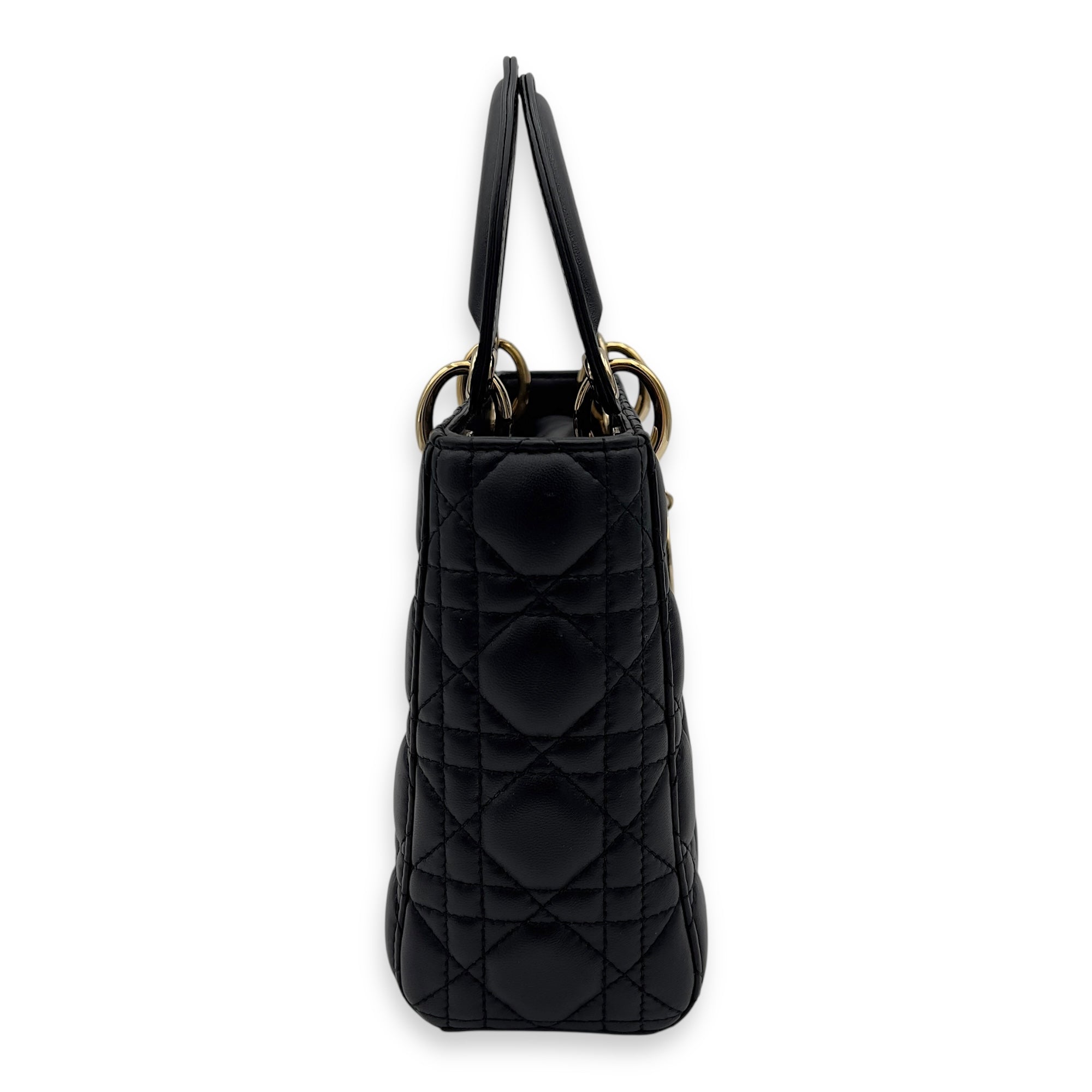 Christian Dior Lady Dior Small Black Top Handle Bag in Lambskin, Gold hardware_3