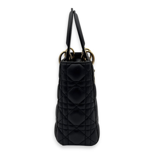 Christian Dior Lady Dior Small Black Top Handle Bag in Lambskin, Gold hardware_3