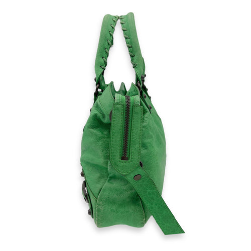 Balenciaga Motorcycle Town Green Top Handle Bag in Distressed Leather, Gunmetal hardware_3