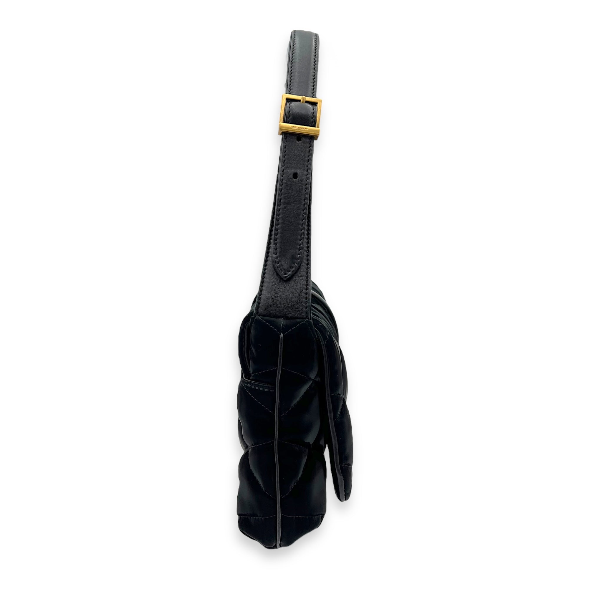 Saint Laurent Le 57 Black Shoulder Bag in Satin, Gold hardware_3