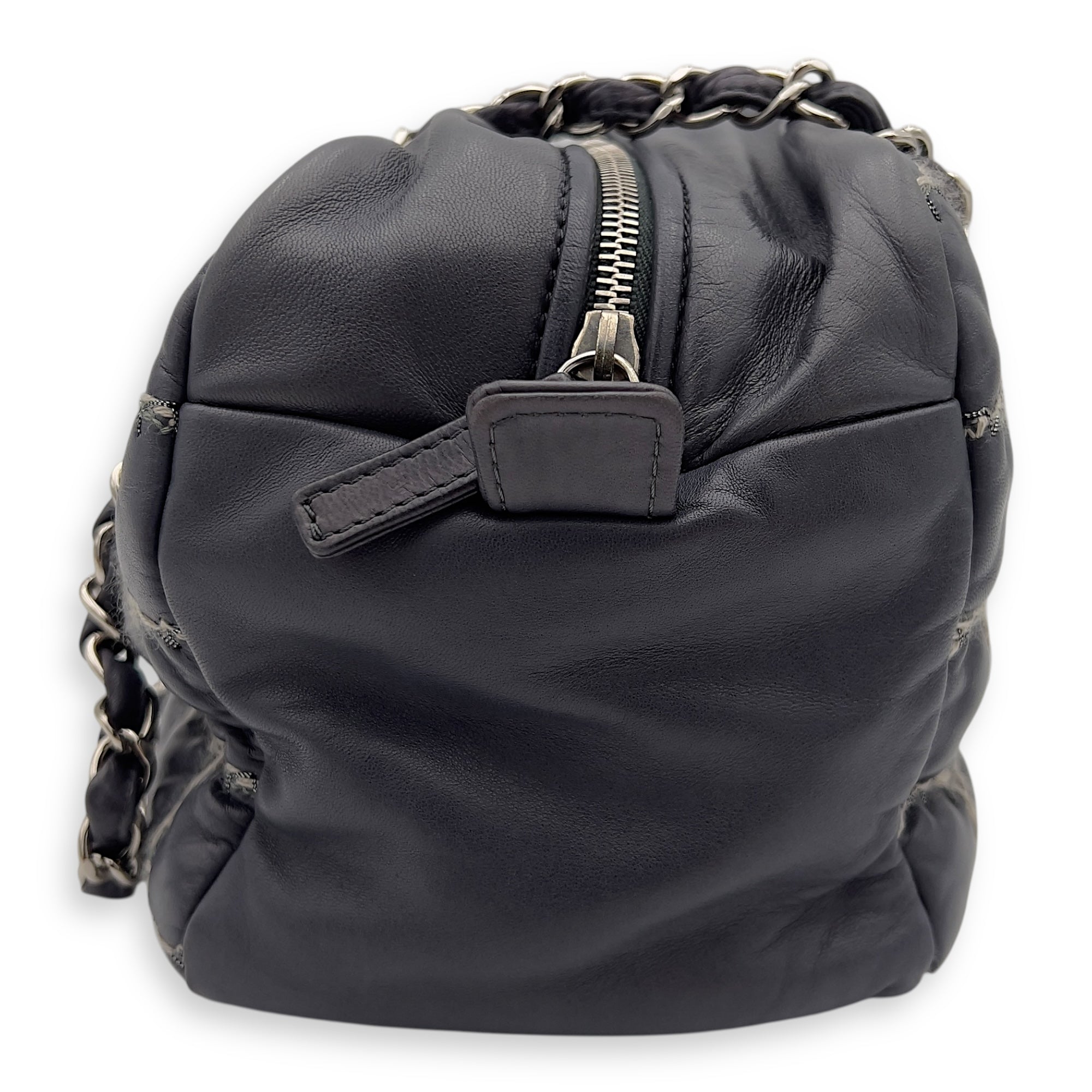 Chanel Double Stitch Bubble Grey Shoulder Bag in Tweed and Lambskin, Silver hardware_5