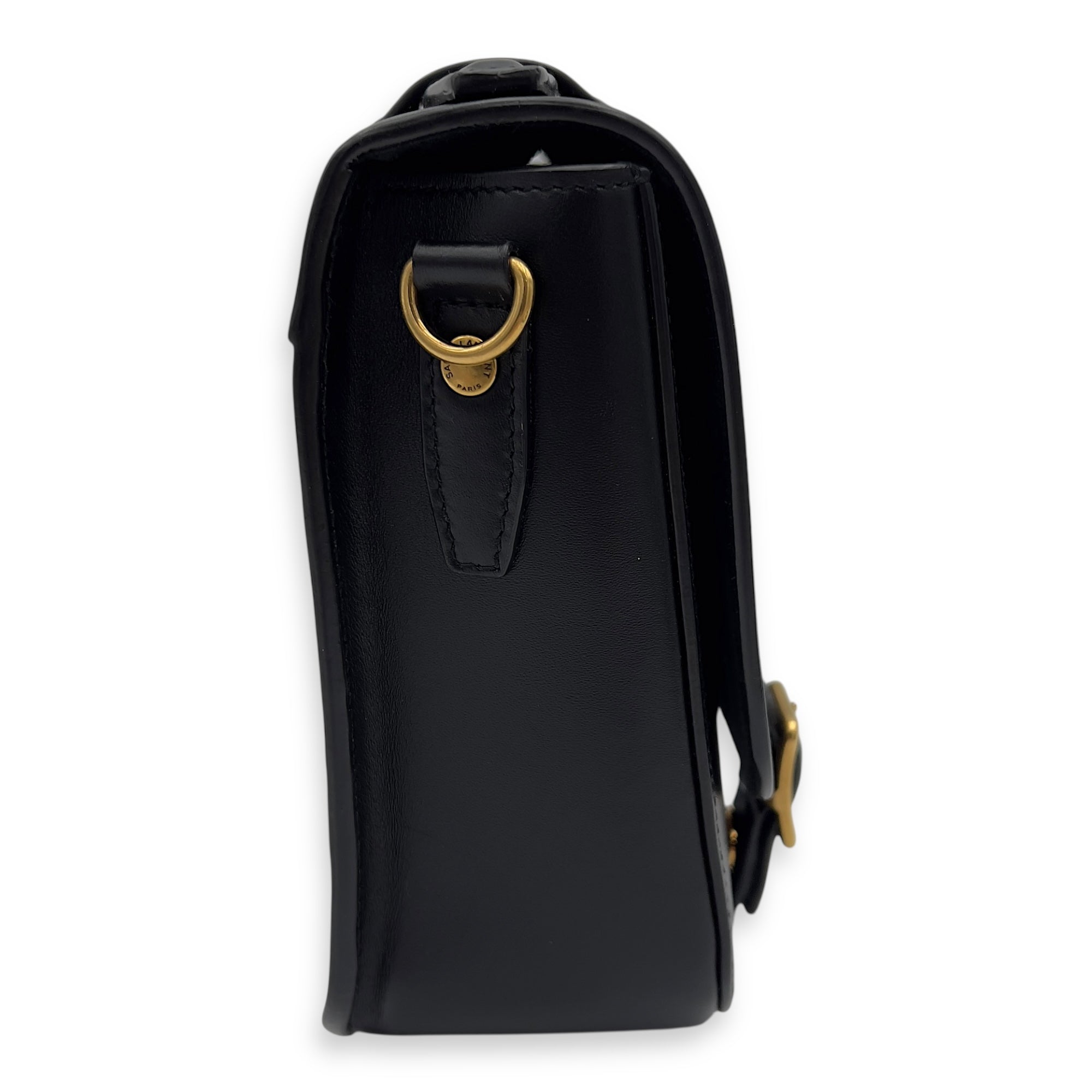 Saint Laurent Satchel Crossbody Bag Black in Calfskin, Gold hardware_6