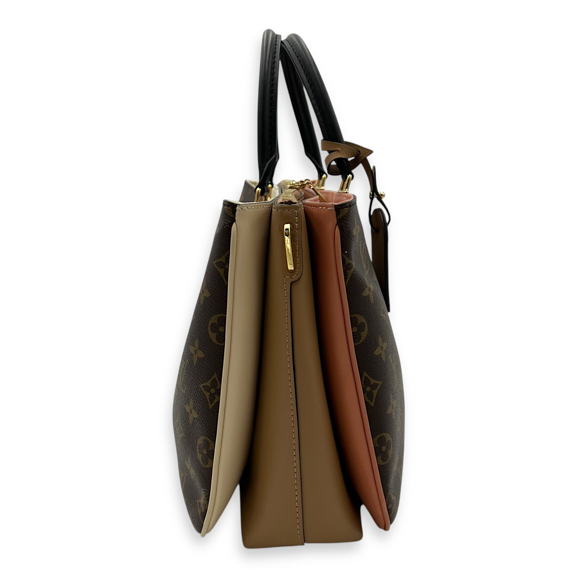 Louis Vuitton Millefeuille Top Handle Bag Brown in Monogram Coated Canvas, Gold hardware_3