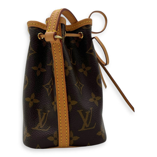 Louis Vuitton Noe Crossbody Bag Nano Brown in Monogram Coated Canvas, Gold hardware_3