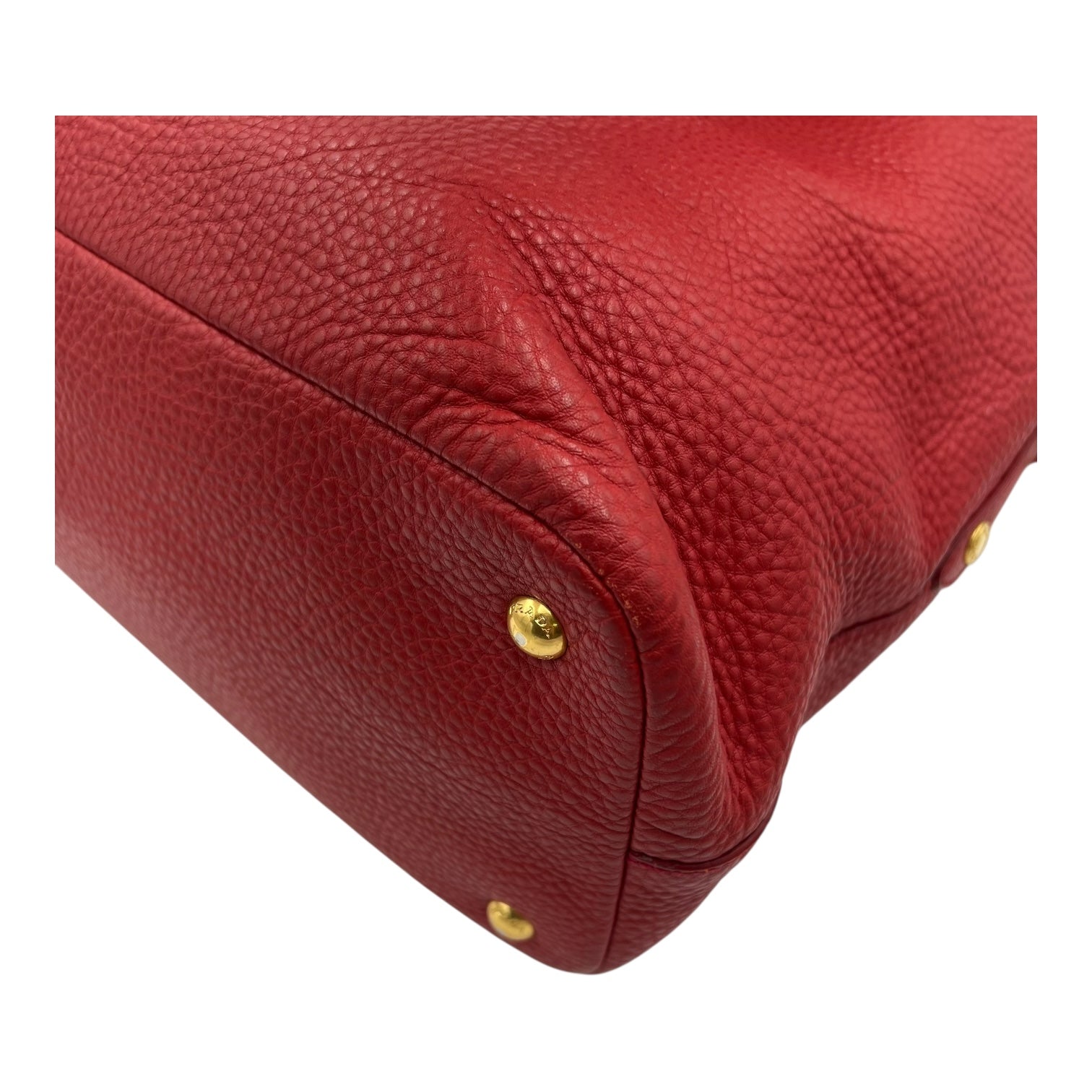 Prada Logo Top Handle Bag Red in Calfskin, Gold hardware_12