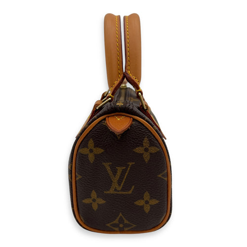 Louis Vuitton Speedy Top Handle Bag Nano Brown in Coated Canvas, Gold hardware_5