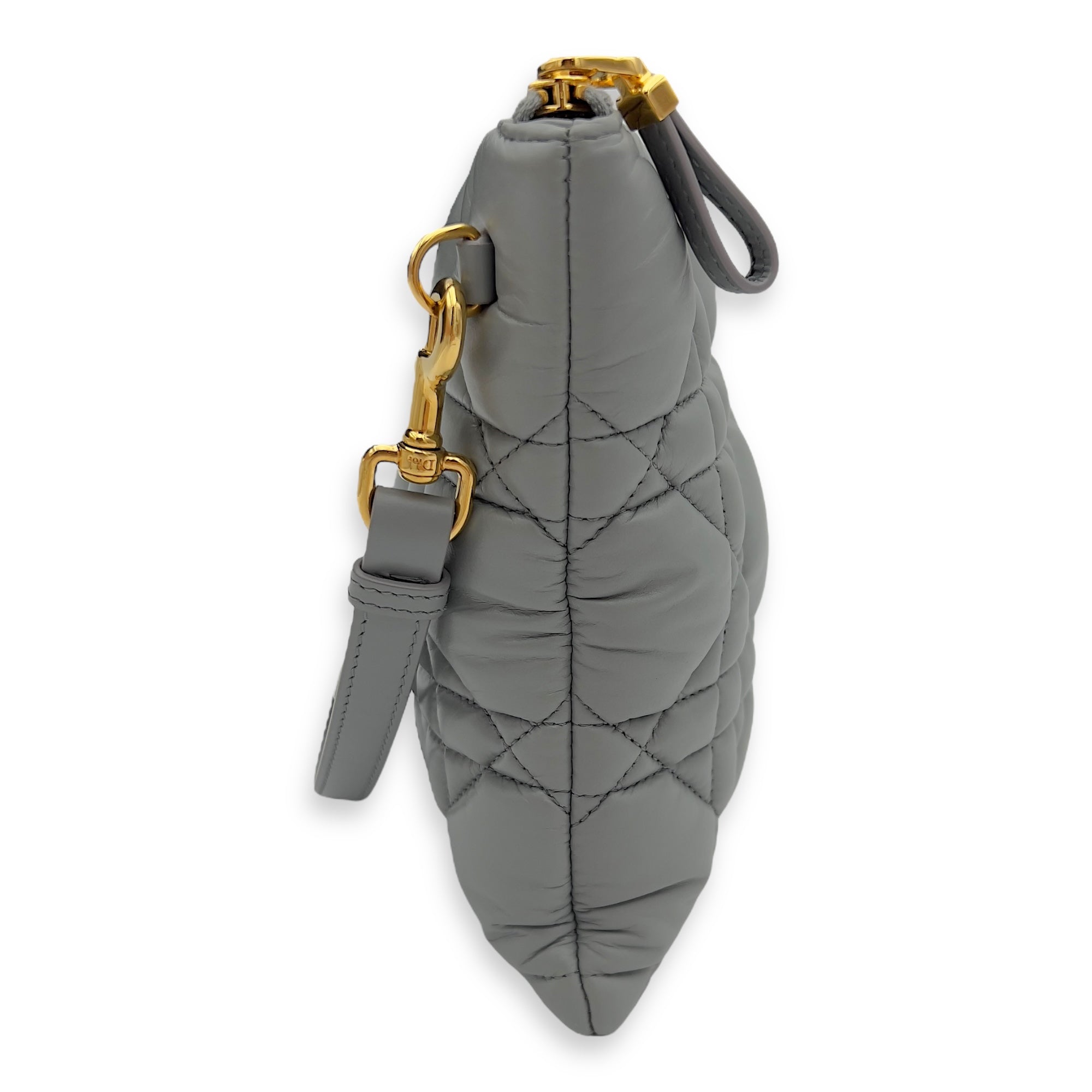Christian Dior Caro Pouch Grey in Cannage Quilted Padded, Gold hardware_3