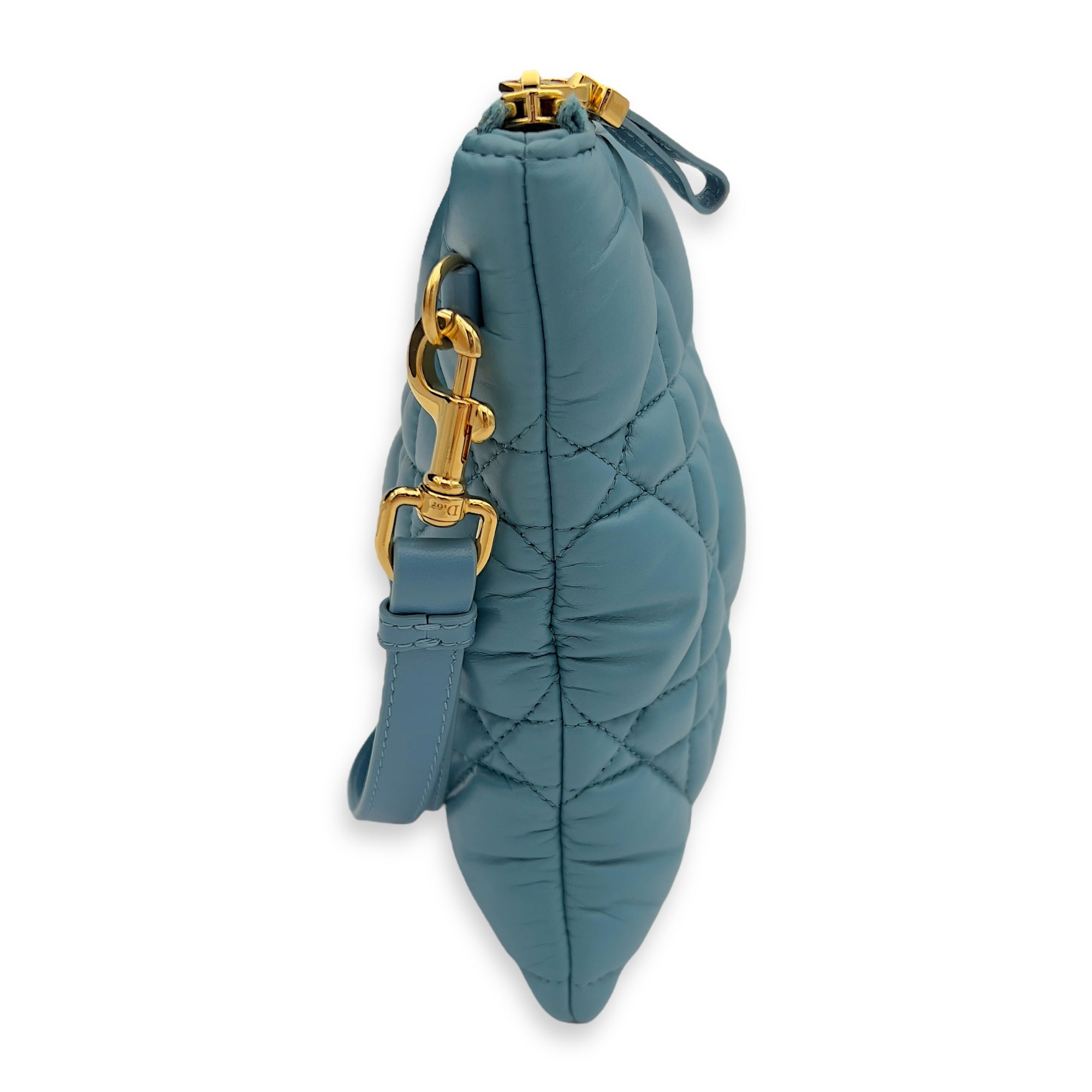 Christian Dior Caro Pouch Blue in Cannage Quilted Padded, Gold hardware_3