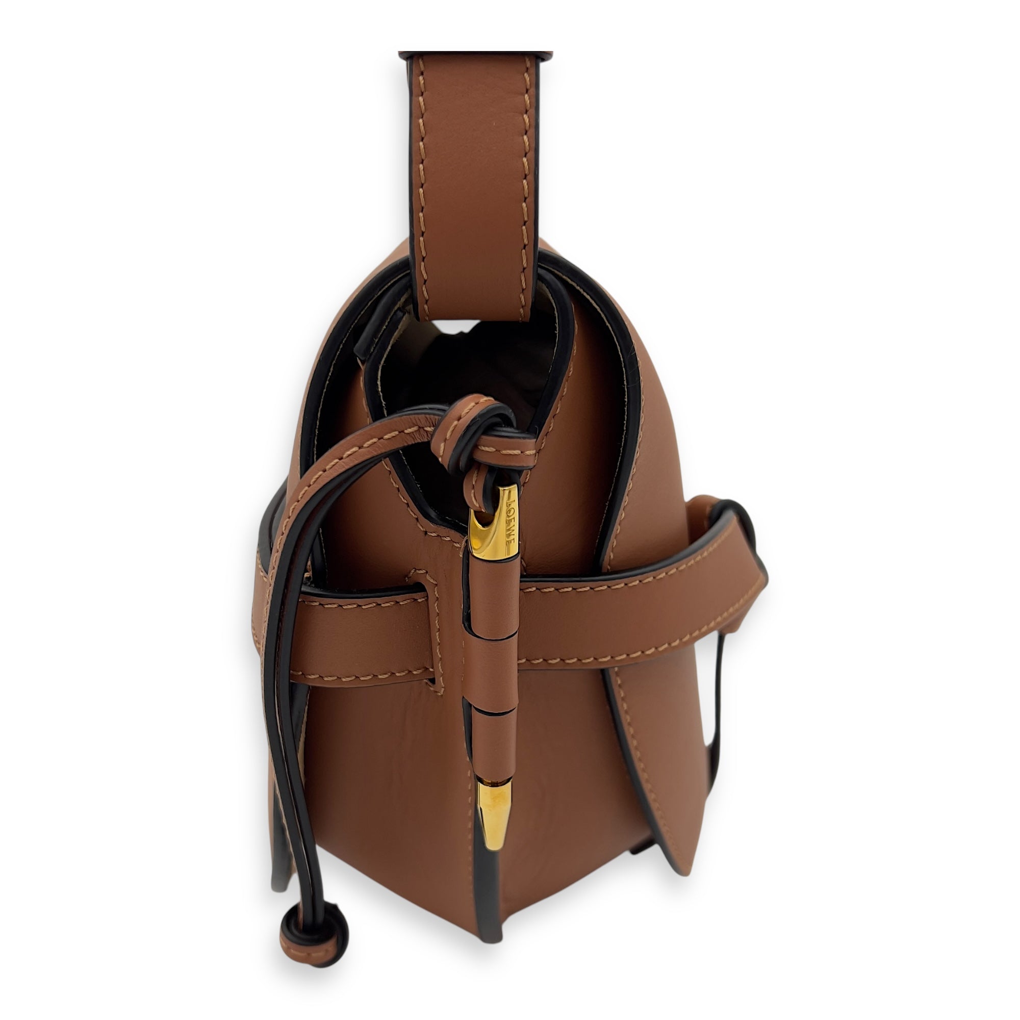 Loewe Gate Crossbody Bag Medium Brown in Calfskin, Gold hardware_6