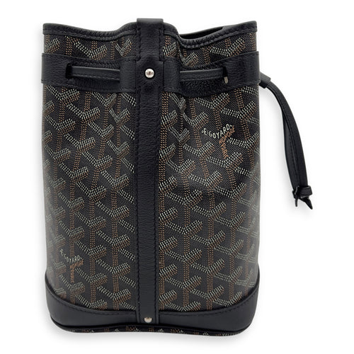 Goyard Flot Bucket Bag Black in Coated Canvas, Silver hardware_3