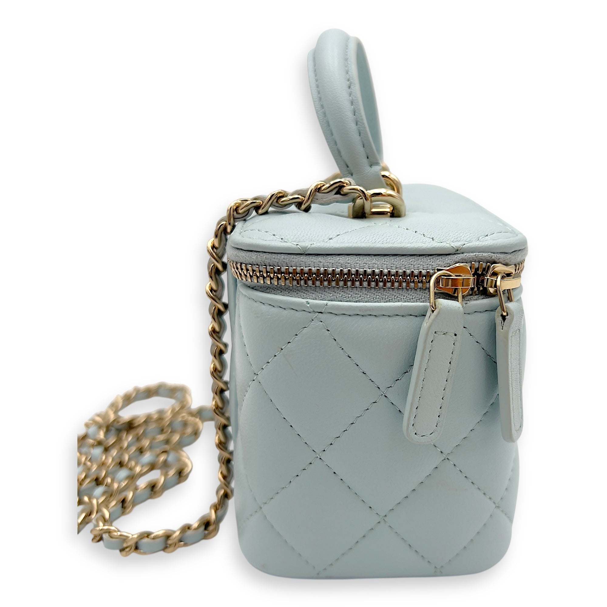 Chanel Vanity Crossbody Bag Blue in Lambskin, Gold hardware_3