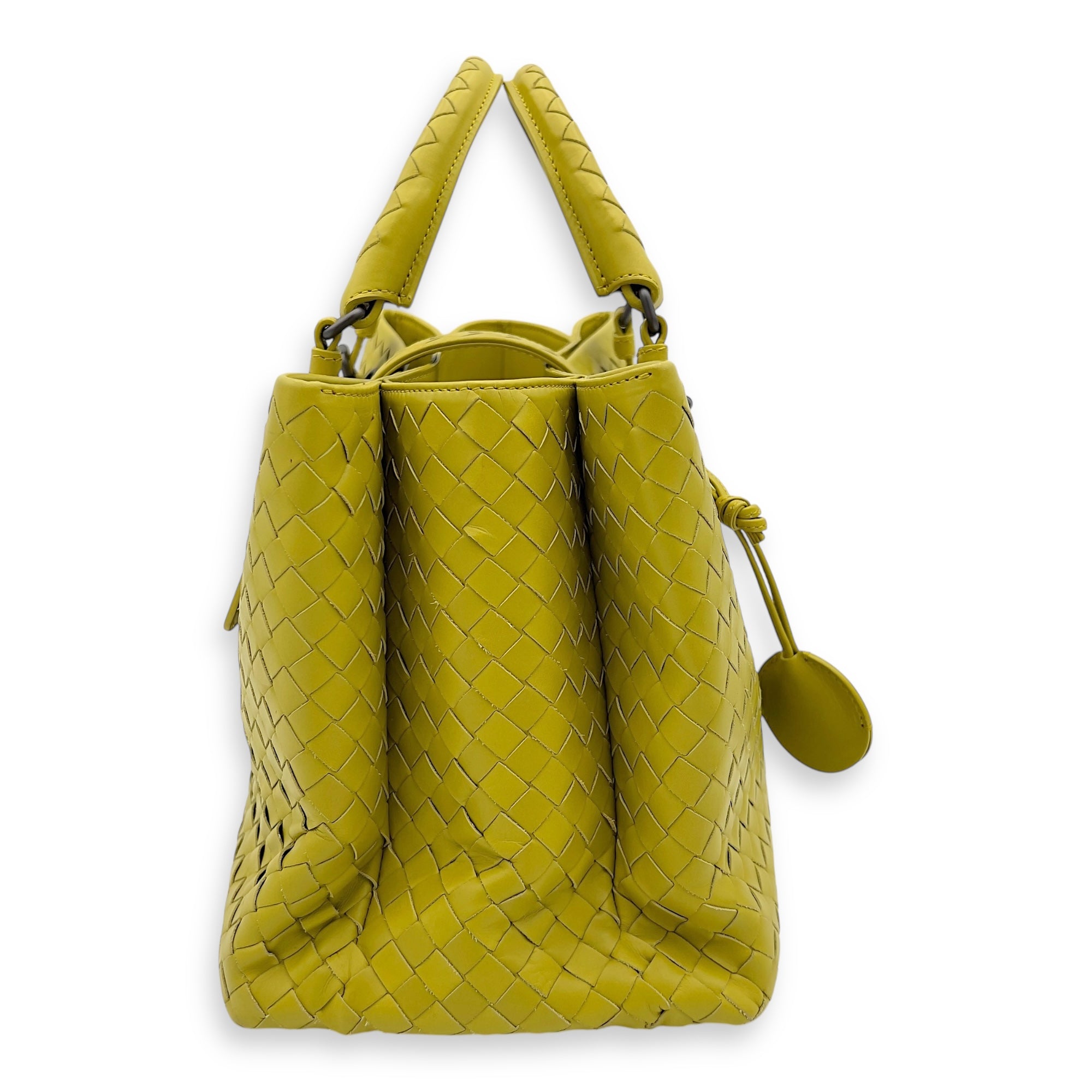 Bottega Veneta Roma Top Handle Bag Green in Calfskin, Ruthenium hardware_6