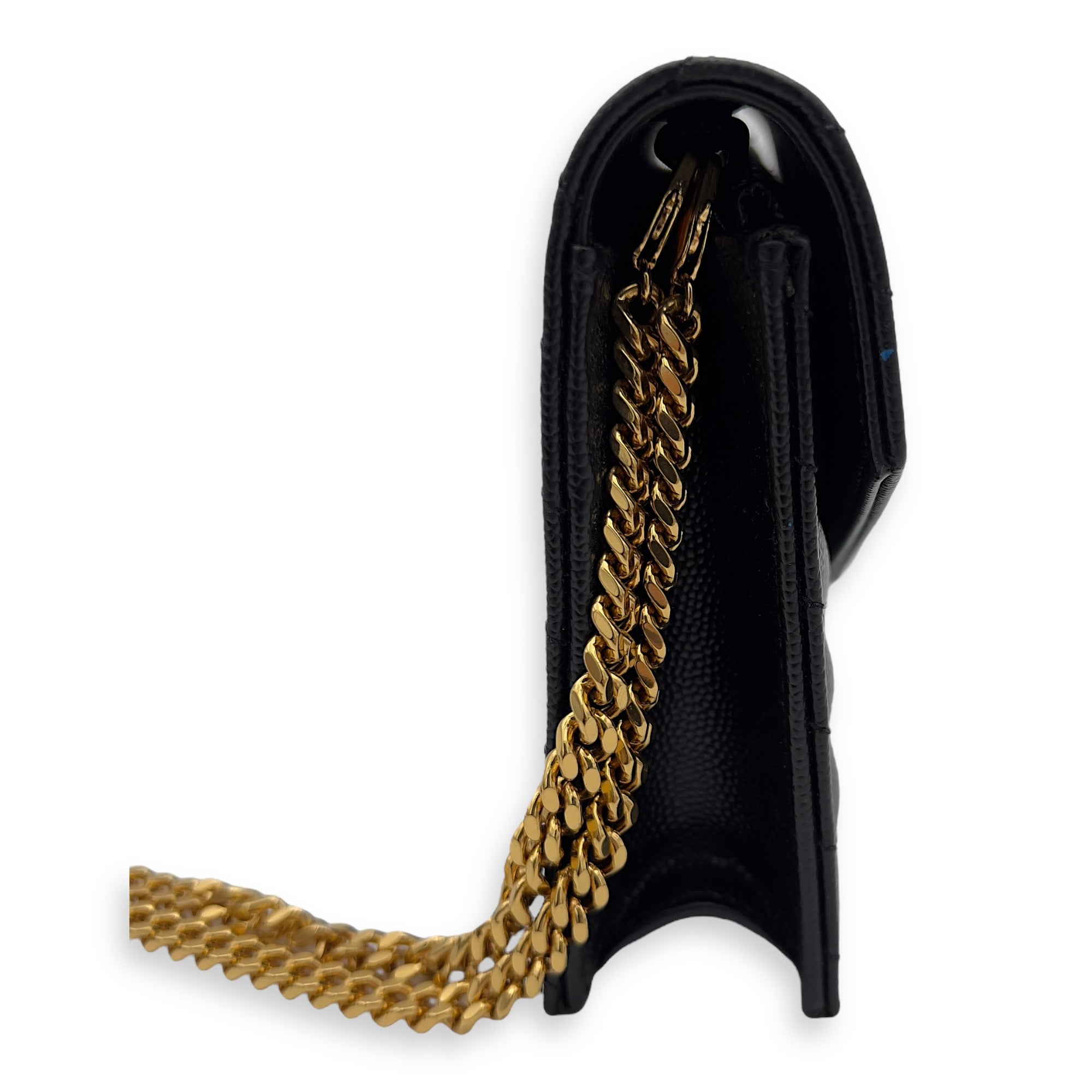 Saint Laurent Cassandra Wallet On Chain Black in Caviar Leather, Gold hardware_6