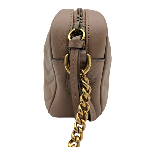 Gucci GG Marmont Mini Beige Shoulder Bag in Calfskin, Gold hardware_3