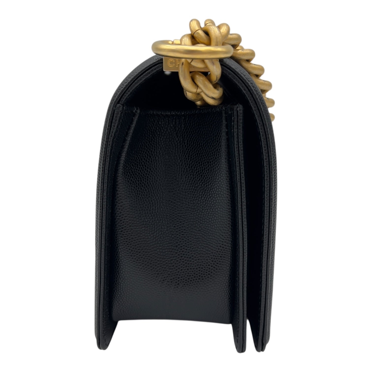 Chanel Boy Medium Black Shoulder Bag in Caviar Leather, Brushed Gold hardware_3