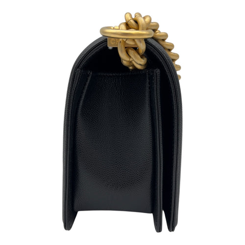 Chanel Boy Medium Black Shoulder Bag in Caviar Leather, Brushed Gold hardware_3