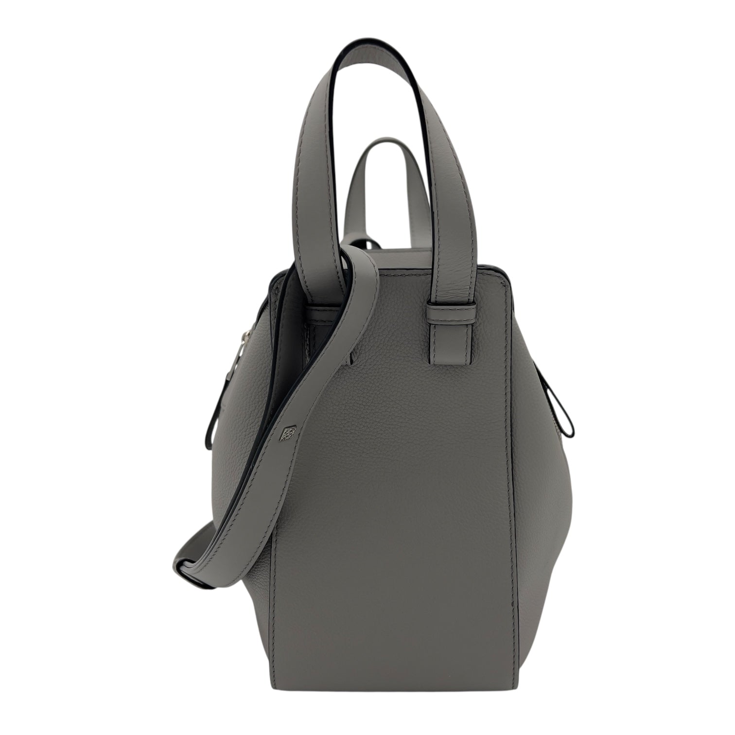 Loewe Hammock Small Grey Top Handle Bag in Calfskin, Silver hardware_5