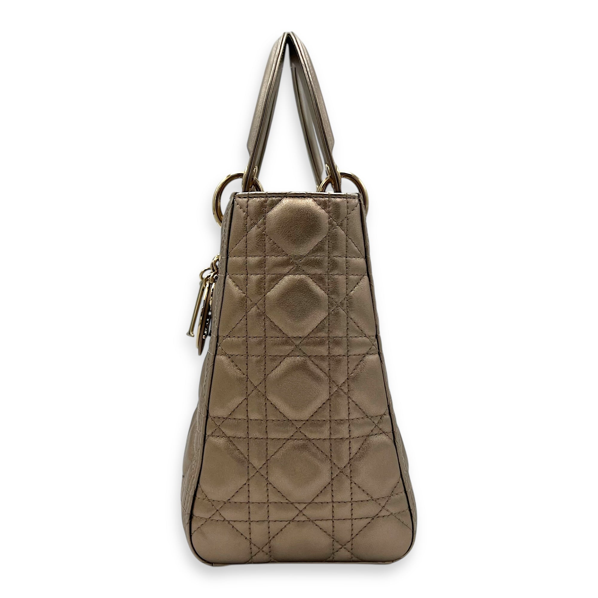 Christian Dior Lady Dior Medium Bronze Top Handle Bag in Lambskin, Gold hardware_3