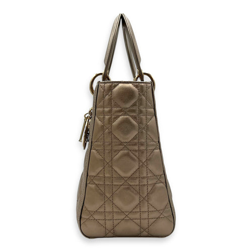 Christian Dior Lady Dior Medium Bronze Top Handle Bag in Lambskin, Gold hardware_3