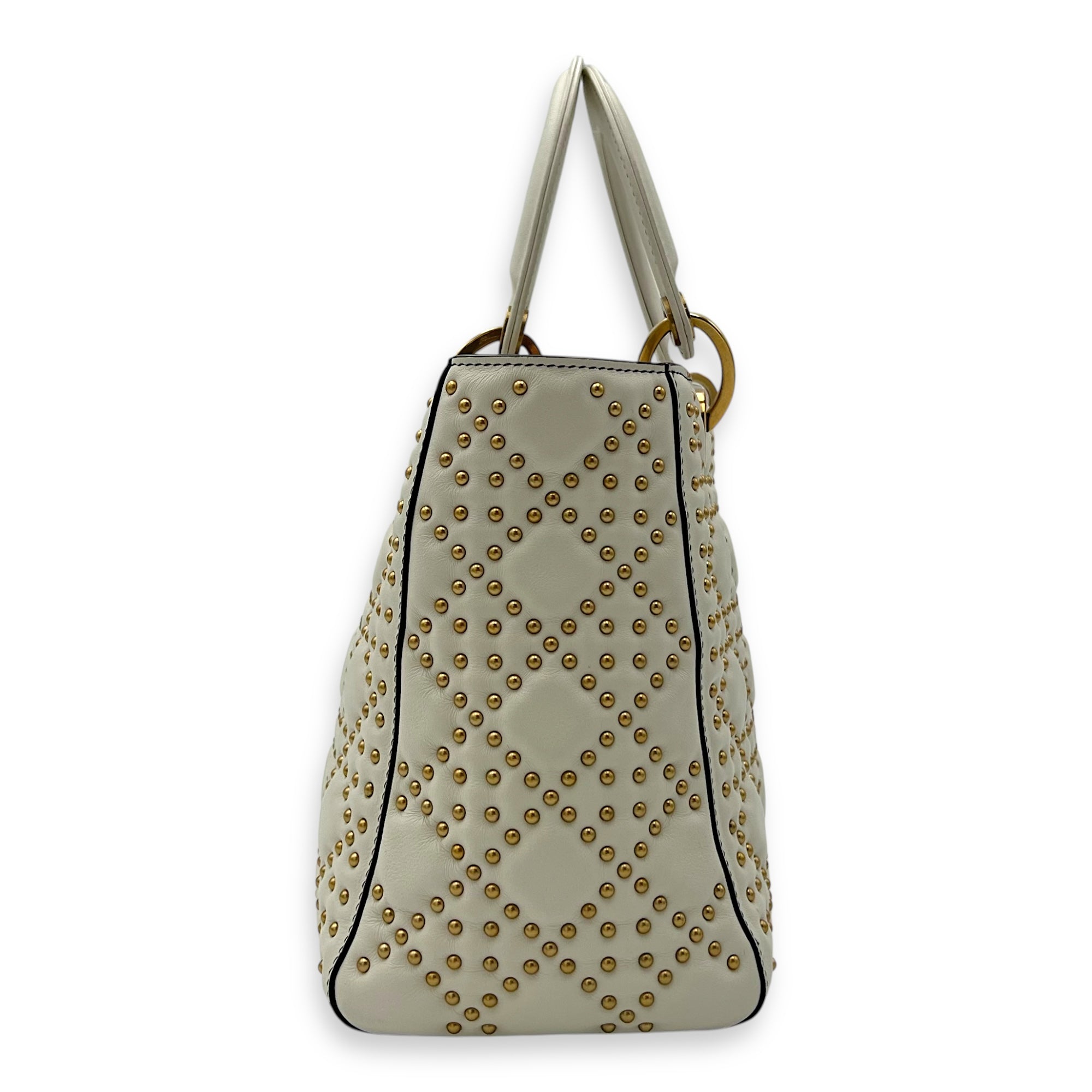 Christian Dior Lady Dior Top Handle Bag White in Calfskin, Gold hardware_3