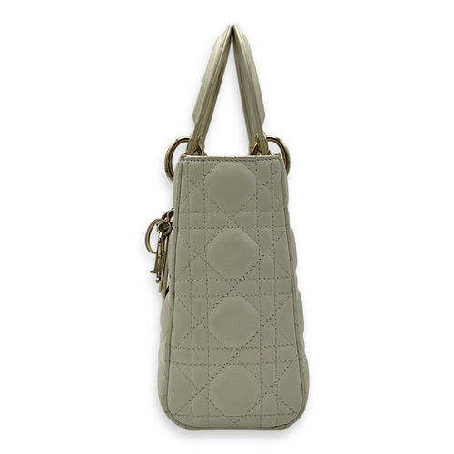 Christian Dior Lady Dior Small White Top Handle Bag in Lambskin, Gold hardware_3