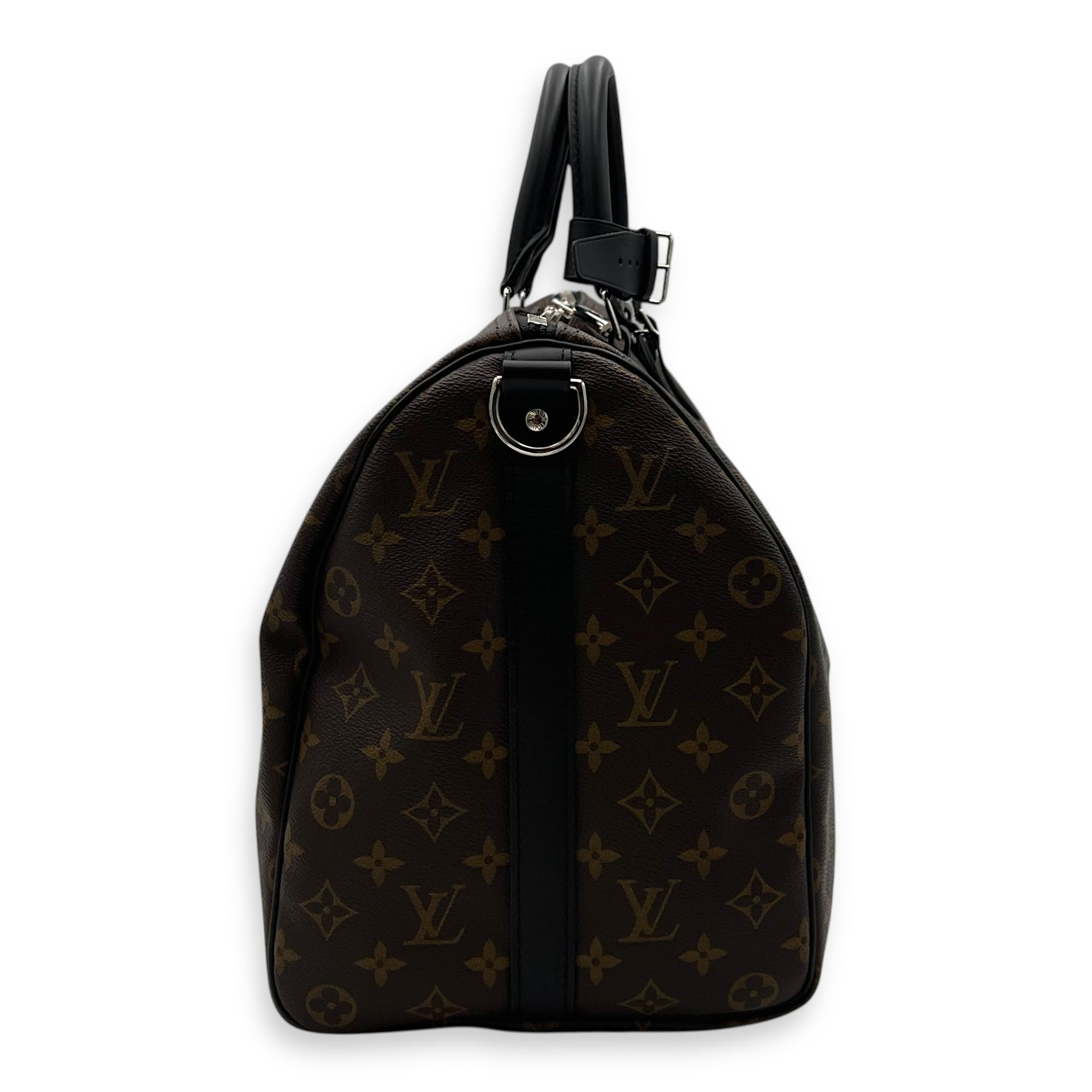 Louis Vuitton Keepall 45 Brown Top Handle Bag in Monogram Coated Canvas, Silver hardware_3
