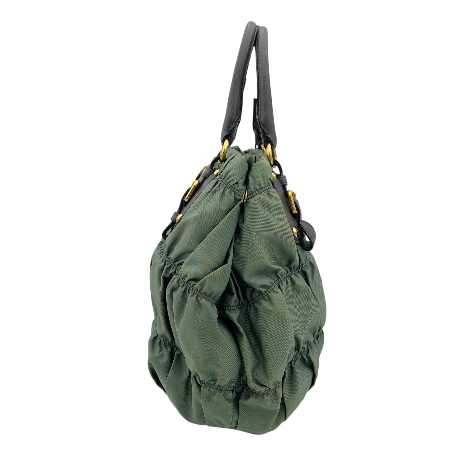 Prada Gaufre Top Handle Bag Green in Nylon, Gold hardware_3