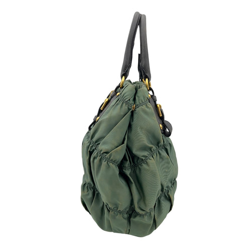 Prada Gaufre Top Handle Bag Green in Nylon, Gold hardware_3