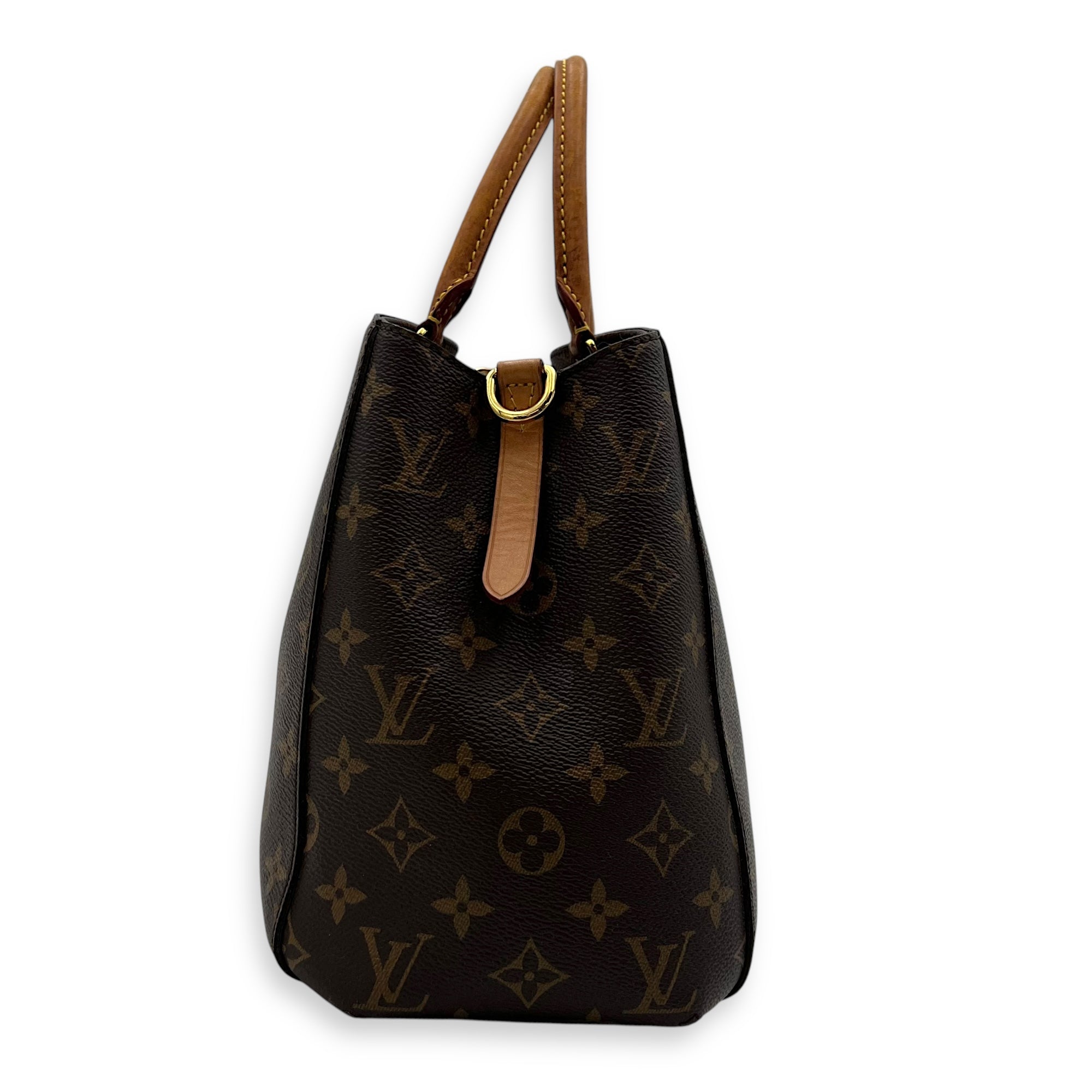 Louis Vuitton Montaigne MM Brown Top Handle Bag in Monogram Coated Canvas, Gold hardware_3