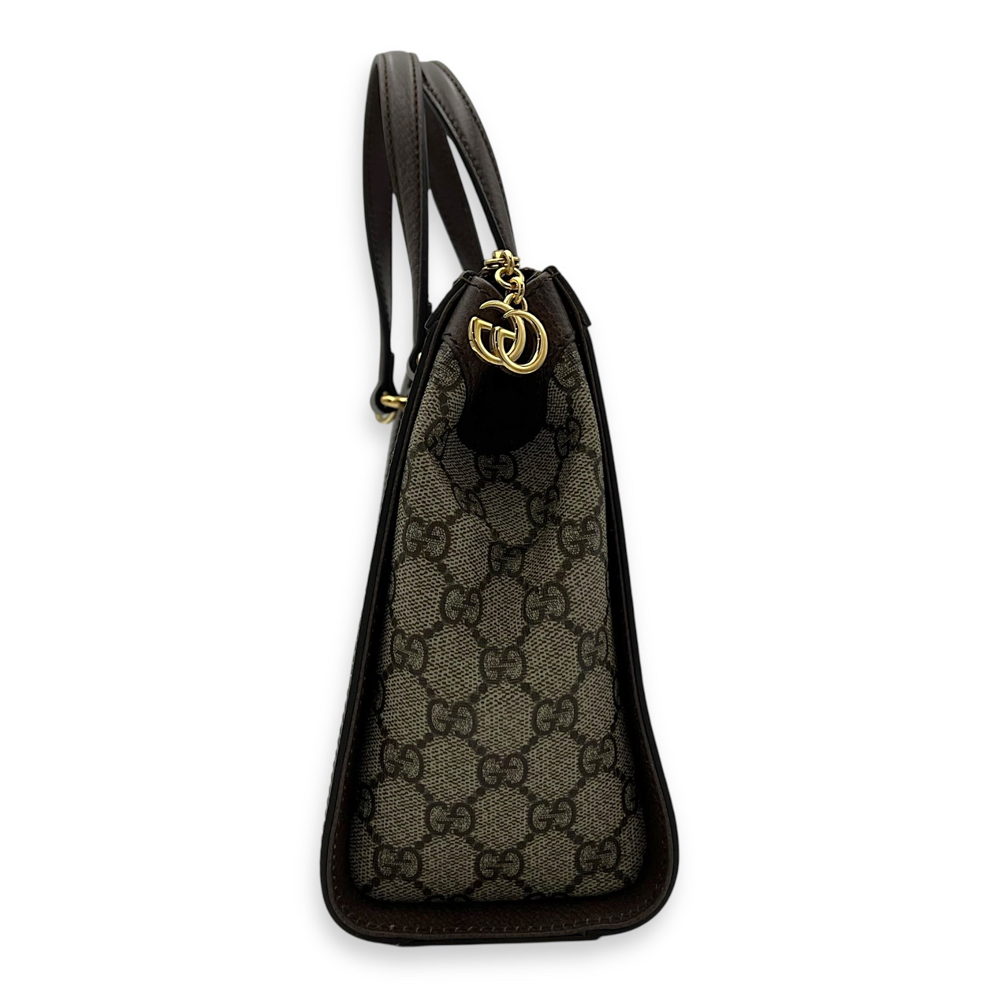 Gucci Ophidia Small Brown Top Handle Bag in Monogram Coated Canvas, Gold hardware_3